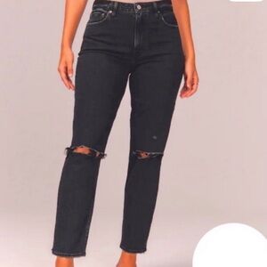 Abercrombie & Fitch Black Distressed mom jean high rise